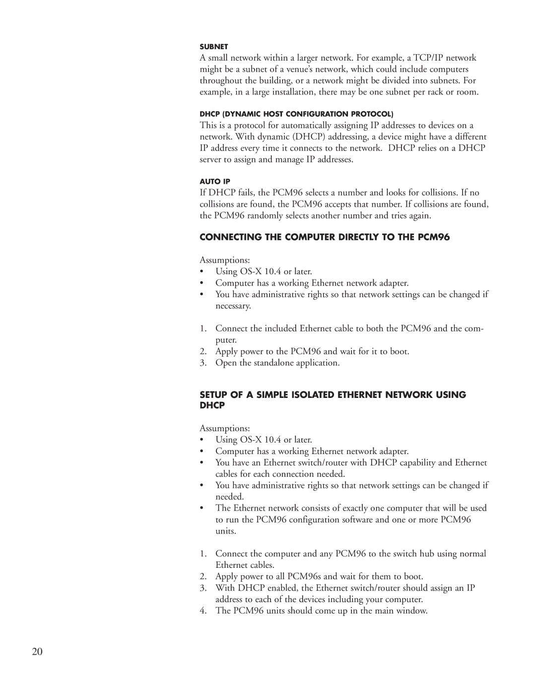 Lexicon PCM96 manual Dhcp 