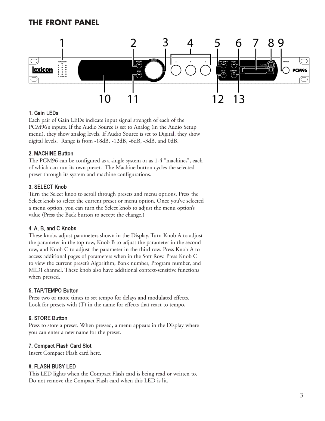 Lexicon PCM96 manual Front Panel 