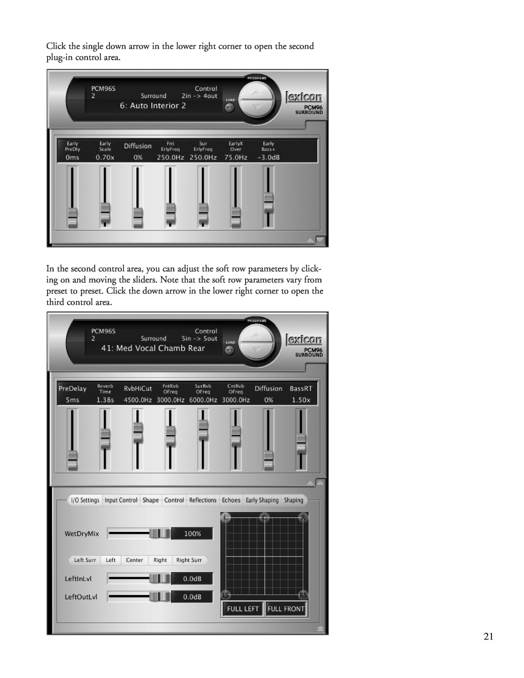 Lexicon PCM96 manual Click the single down arrow in the lower right corner to open the second plug-incontrol area 