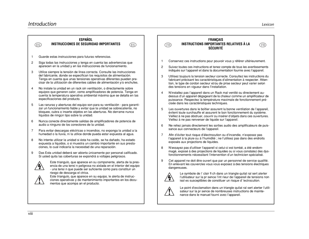 Lexicon RT-20 manual Guarde estas instrucciones para futuras referencias 