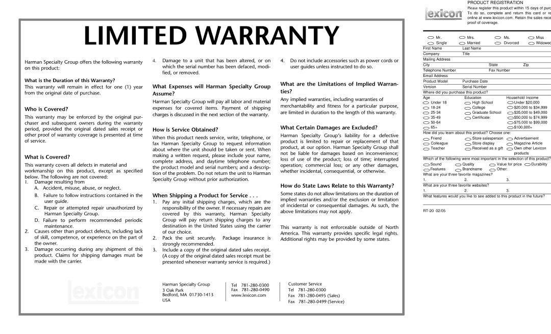 Lexicon RT-20 manual Who is Covered?, What is Covered?, What Expenses will Harman Specialty Group Assume? 