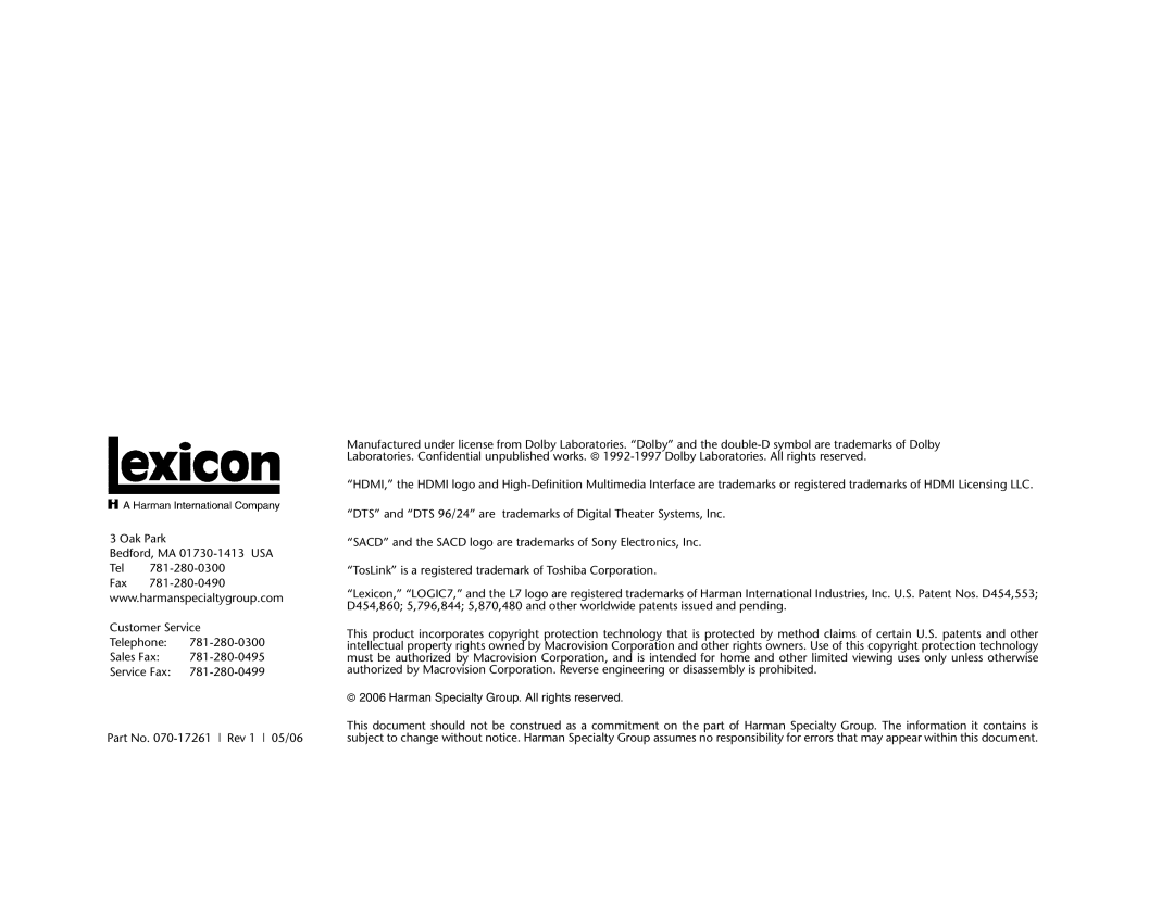 Lexicon RT-20 manual 