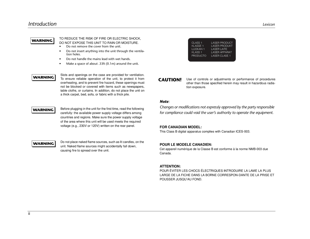 Lexicon RT-20 manual Introduction 