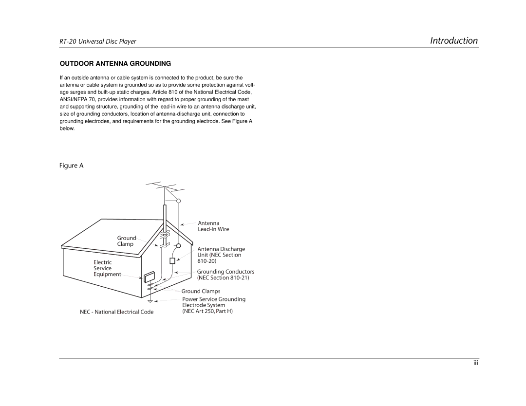 Lexicon RT-20 manual Outdoor Antenna Grounding 