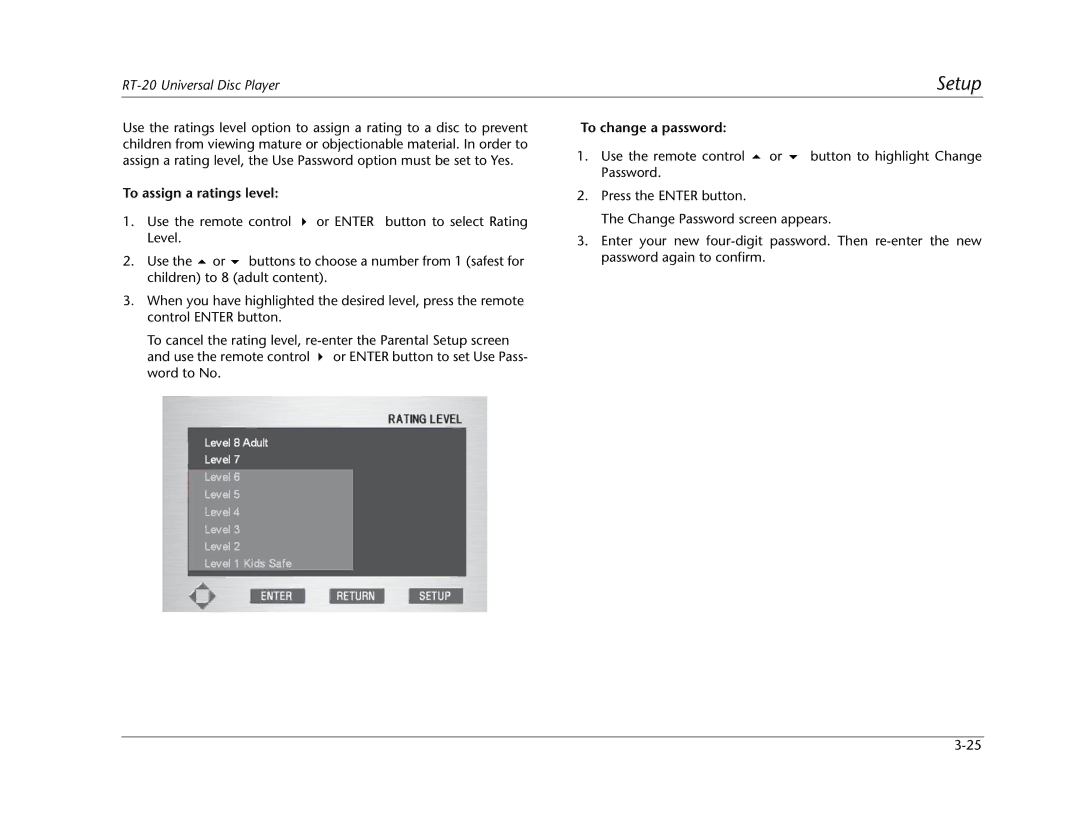 Lexicon RT-20 manual To assign a ratings level, To change a password 