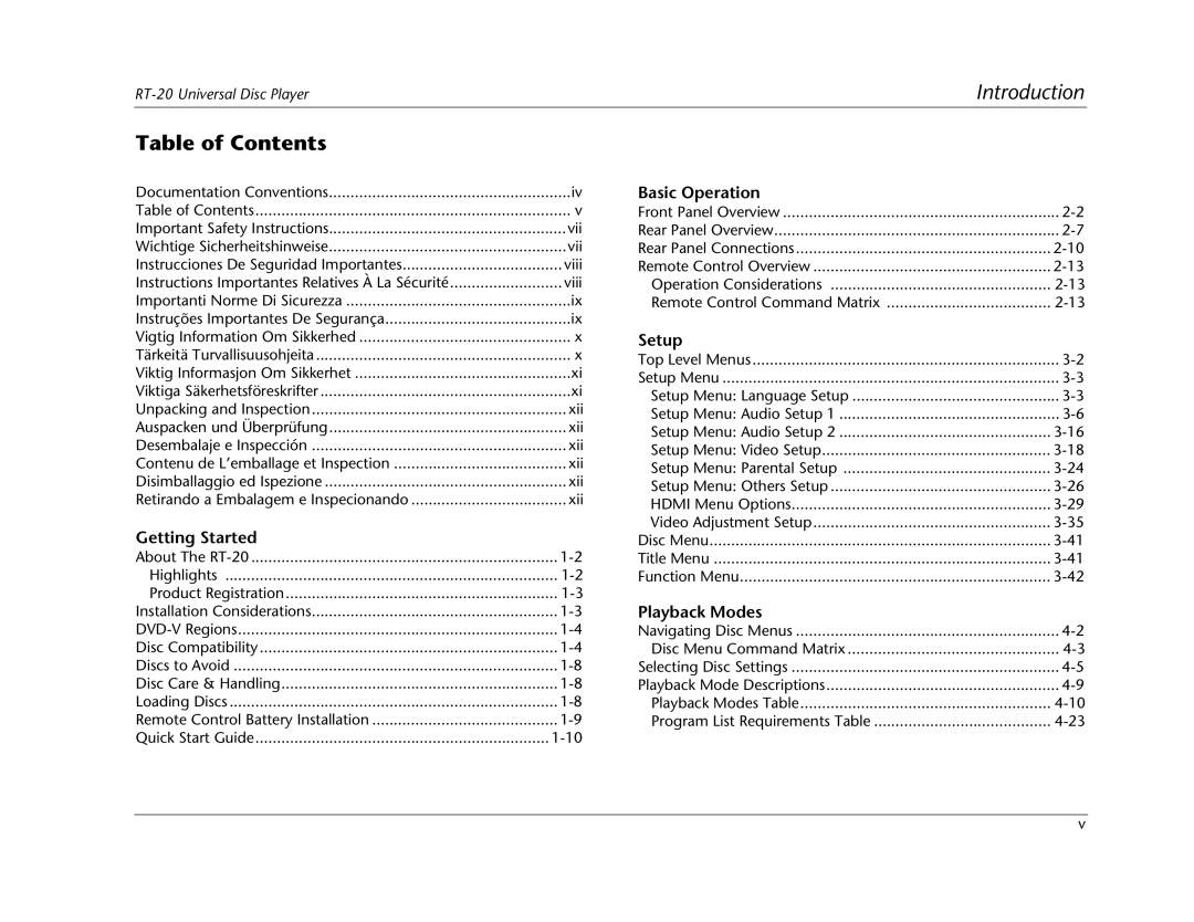 Lexicon RT-20 manual Table of Contents 