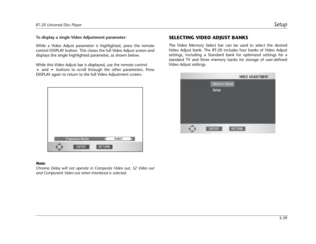 Lexicon RT-20 manual Selecting Video Adjust Banks, To display a single Video Adjustment parameter 