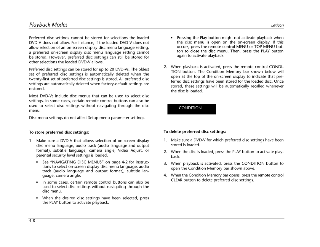 Lexicon RT-20 manual To store preferred disc settings, To delete preferred disc settings 