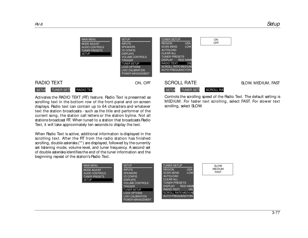 Lexicon RV-8 manual Radio Text, Scroll Rate 