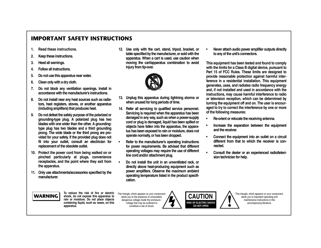 Lexicon RV-8 manual Important Safety Instructions, Containing liquid, such as vases, on this apparatus 