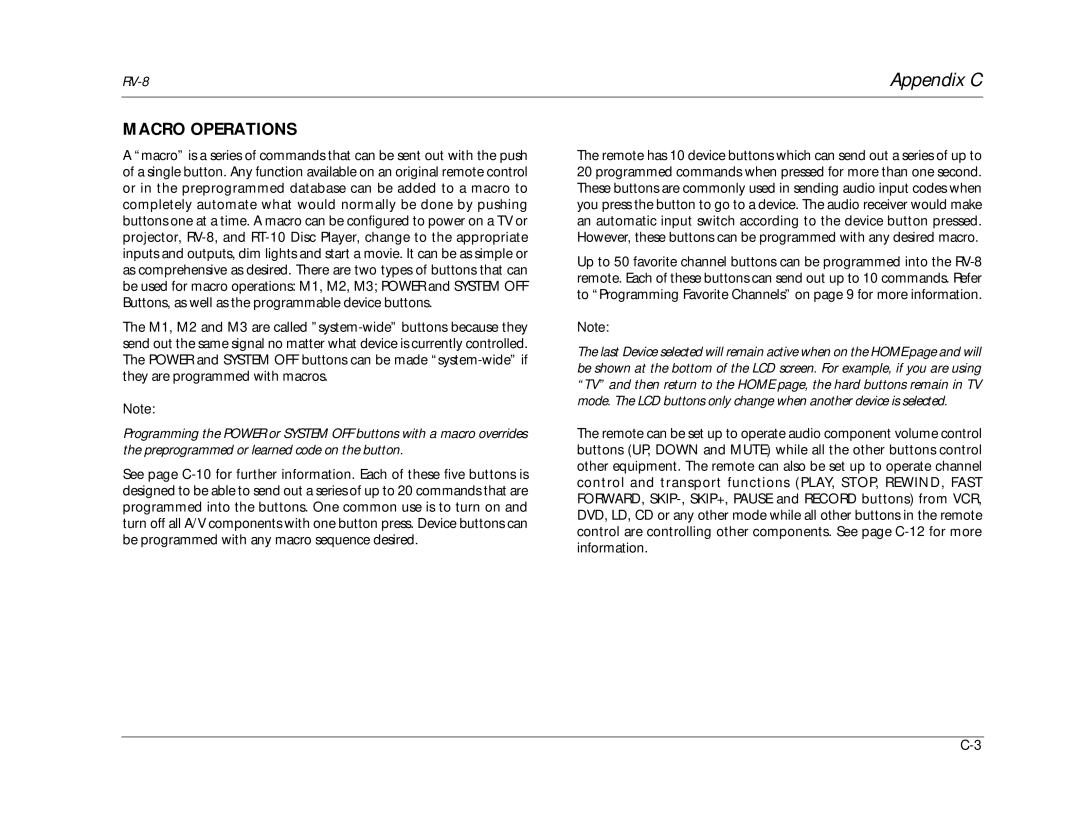 Lexicon RV-8 manual Appendix C, Macro Operations 