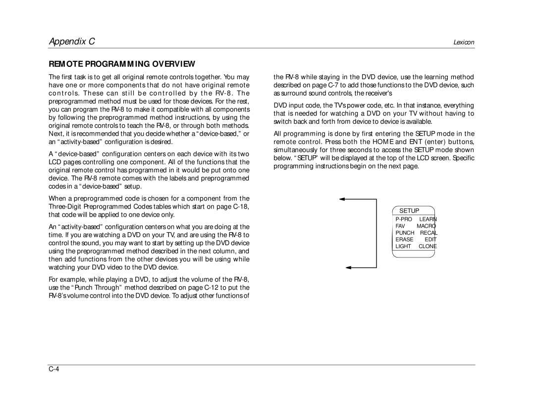 Lexicon RV-8 manual Remote Programming Overview 