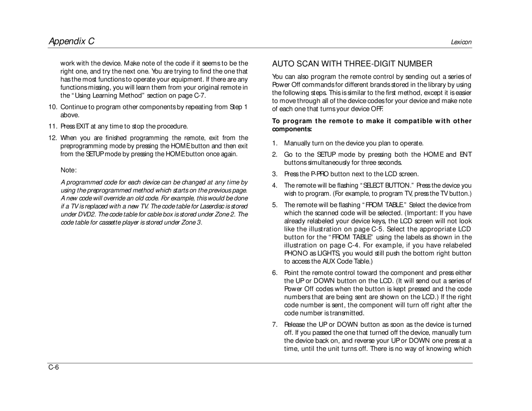 Lexicon RV-8 manual Auto Scan with THREE-DIGIT Number 