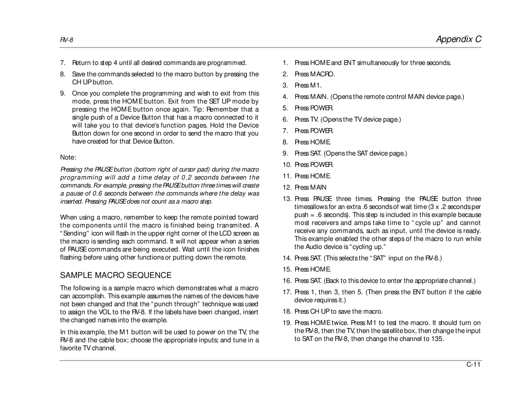 Lexicon RV-8 manual Sample Macro Sequence 