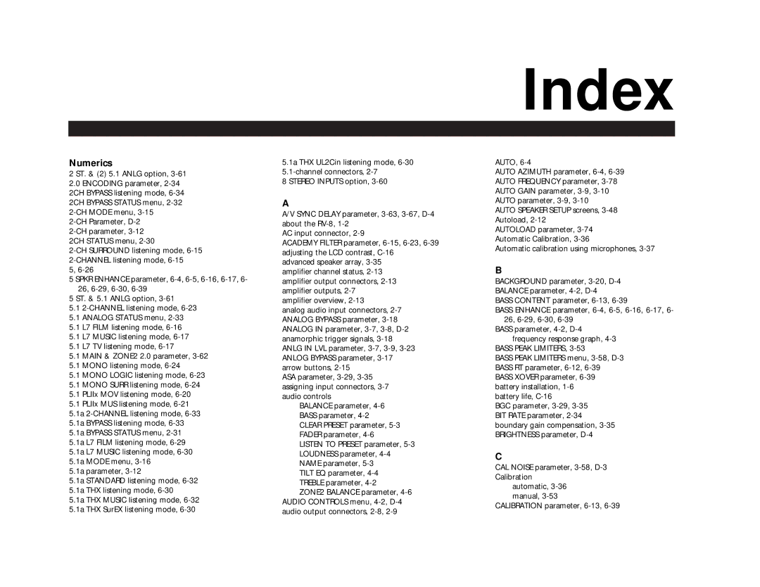 Lexicon RV-8 manual Index, Numerics 