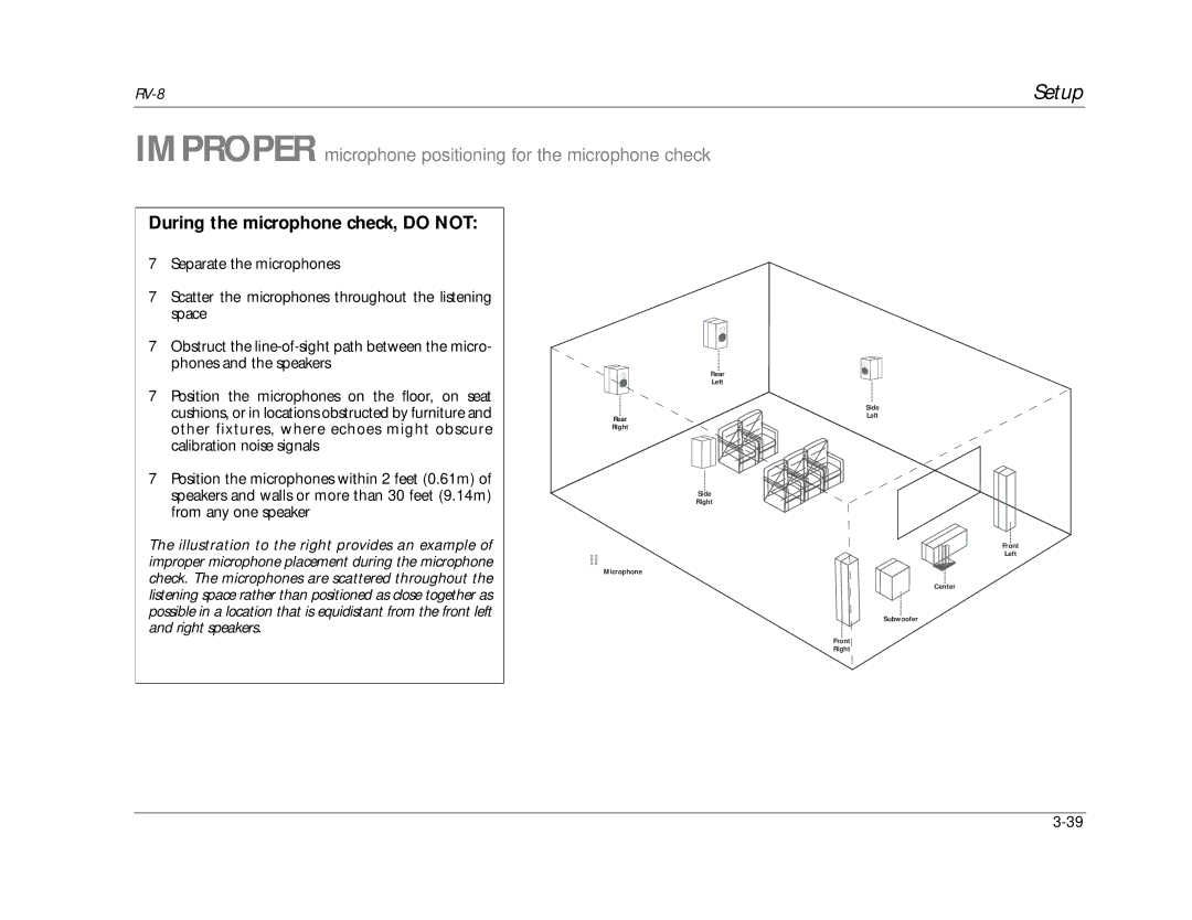 Lexicon RV-8 manual Improper microphone positioning for the microphone check, During the microphone check, do not 