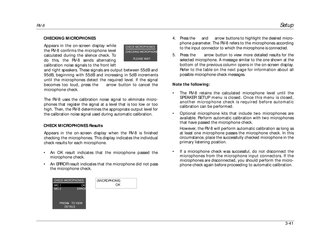 Lexicon RV-8 manual Checking Microphones, Check Microphones Results 