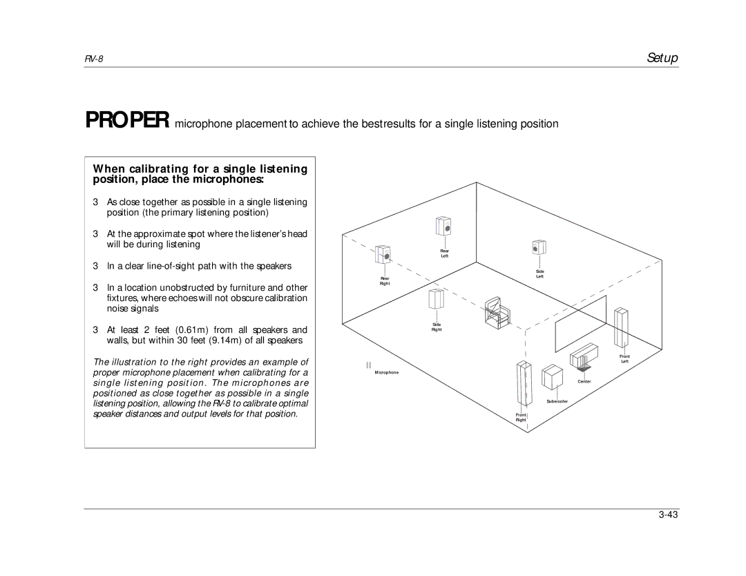 Lexicon RV-8 manual Position the primary listening position 