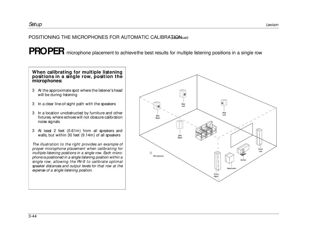 Lexicon RV-8 manual Fixtures, where echoes will not obscure calibration 