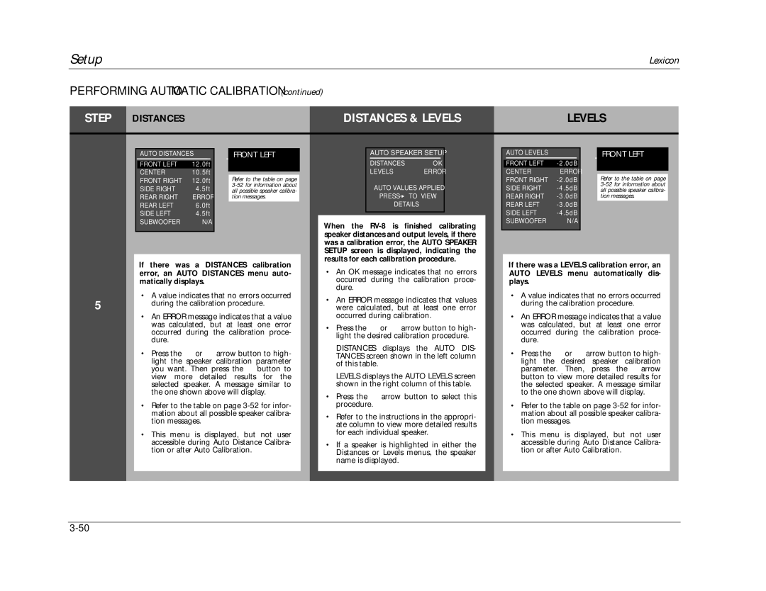 Lexicon RV-8 manual Distances & Levels 