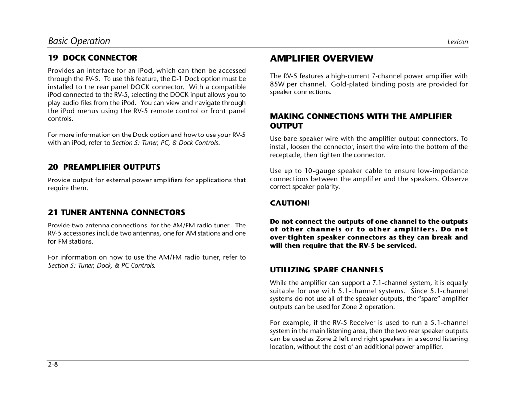 Lexicon RV Receiver manual Amplifier Overview 