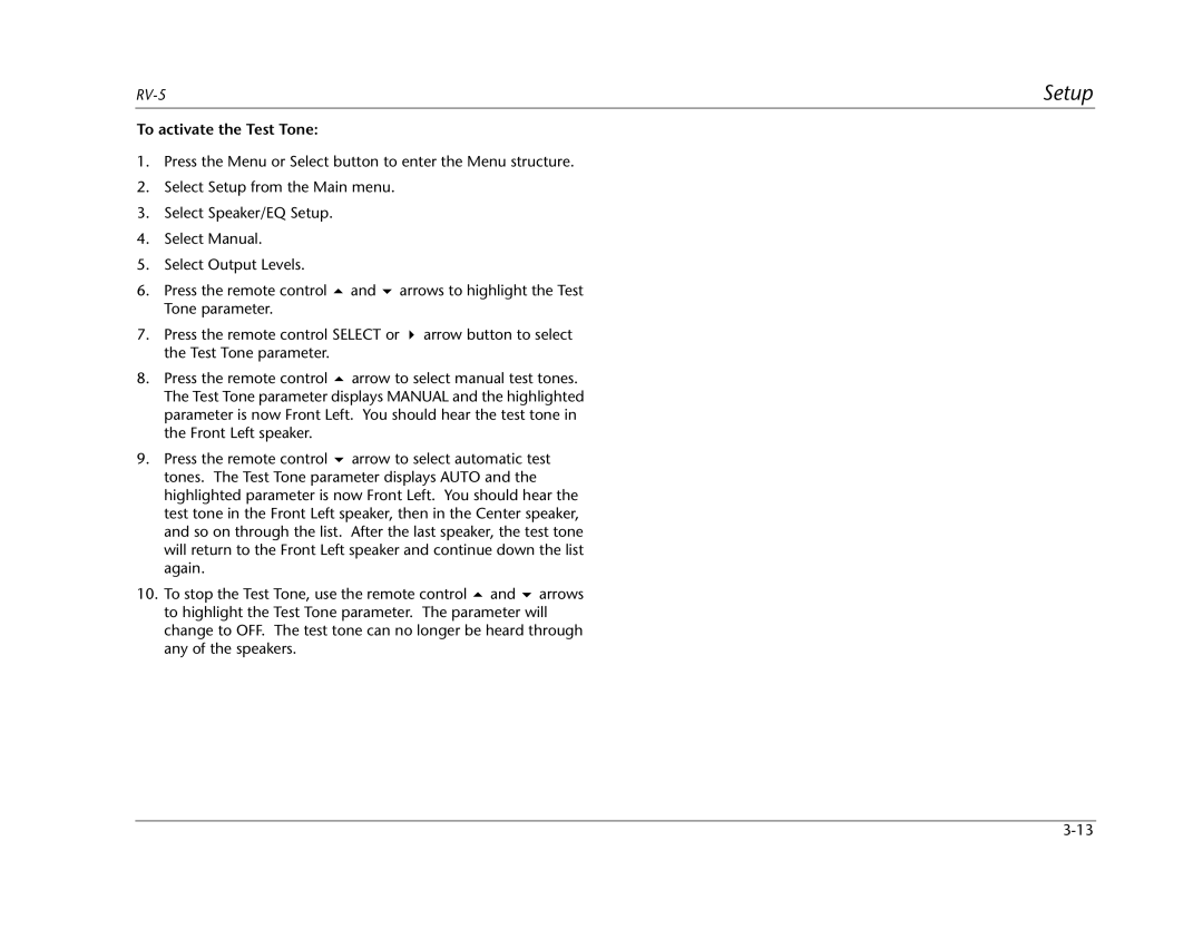 Lexicon RV Receiver manual To activate the Test Tone 