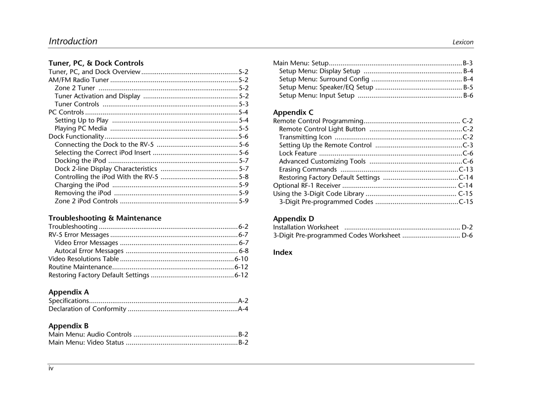 Lexicon RV Receiver manual Appendix a 