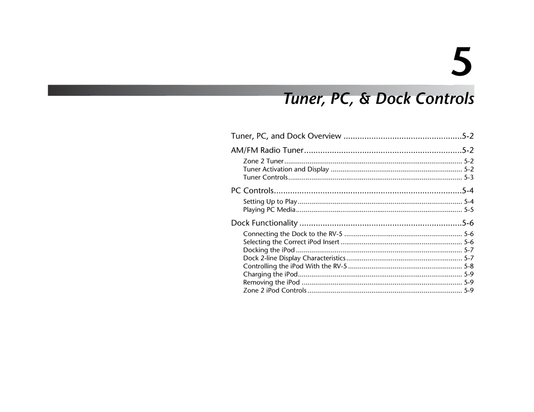 Lexicon RV Receiver manual Tuner, PC, & Dock Controls 