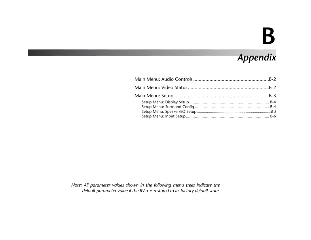 Lexicon RV Receiver manual Setup Menu Speaker/EQ Setup 