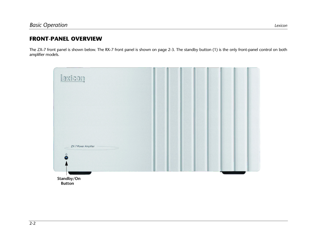 Lexicon RX-7 manual FRONT-PANEL Overview, Standby/On Button 