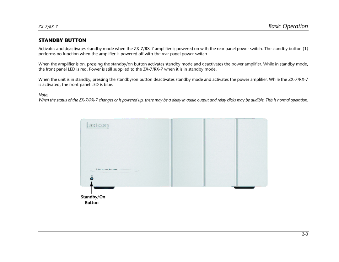 Lexicon RX-7 manual Basic Operation, Standby Button 