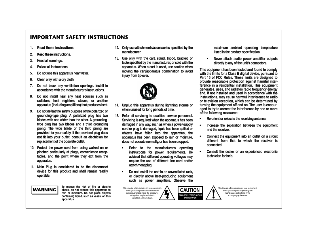 Lexicon RX-7 manual Important Safety Instructions, Containing liquid, such as vases, on this apparatus 