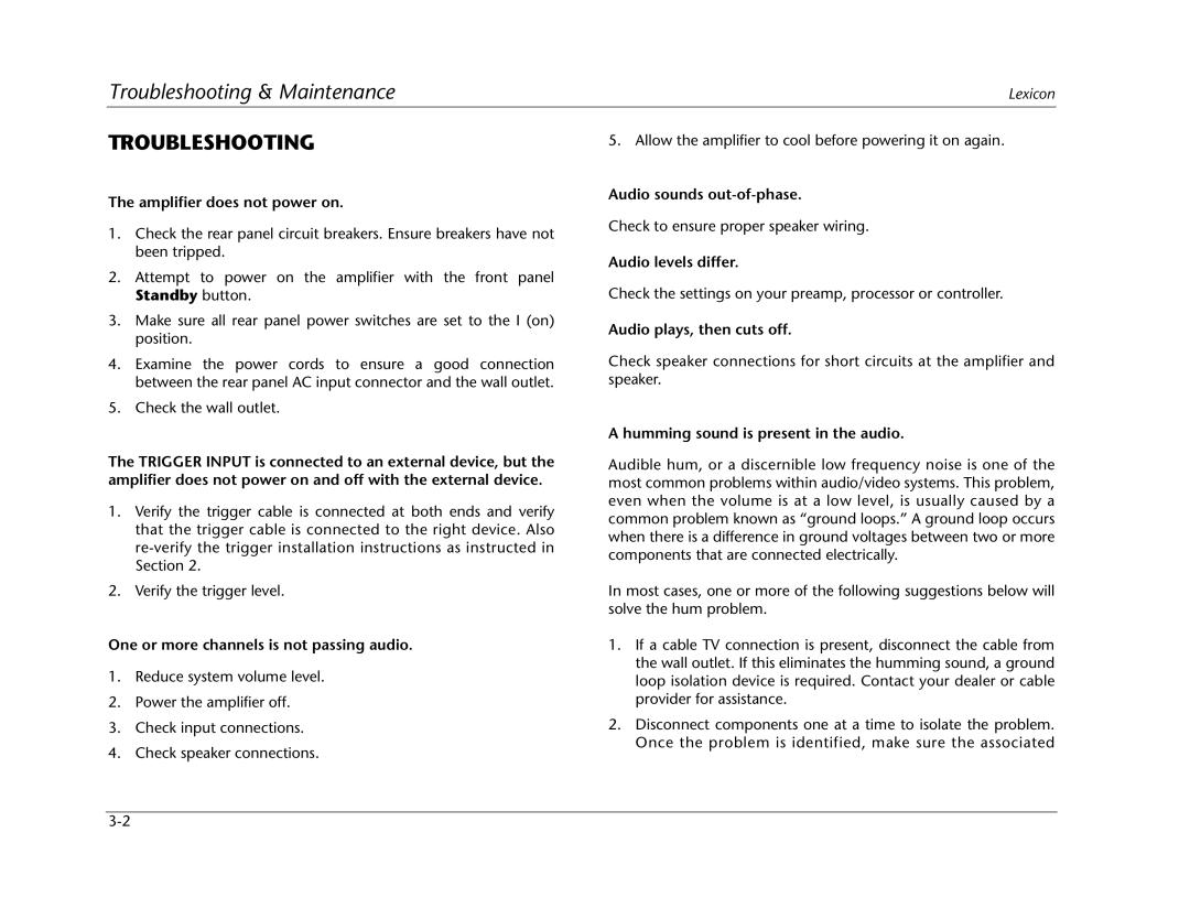 Lexicon RX-7 manual Troubleshooting 