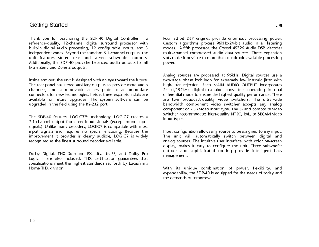 Lexicon SDP-40 manual Getting Started 