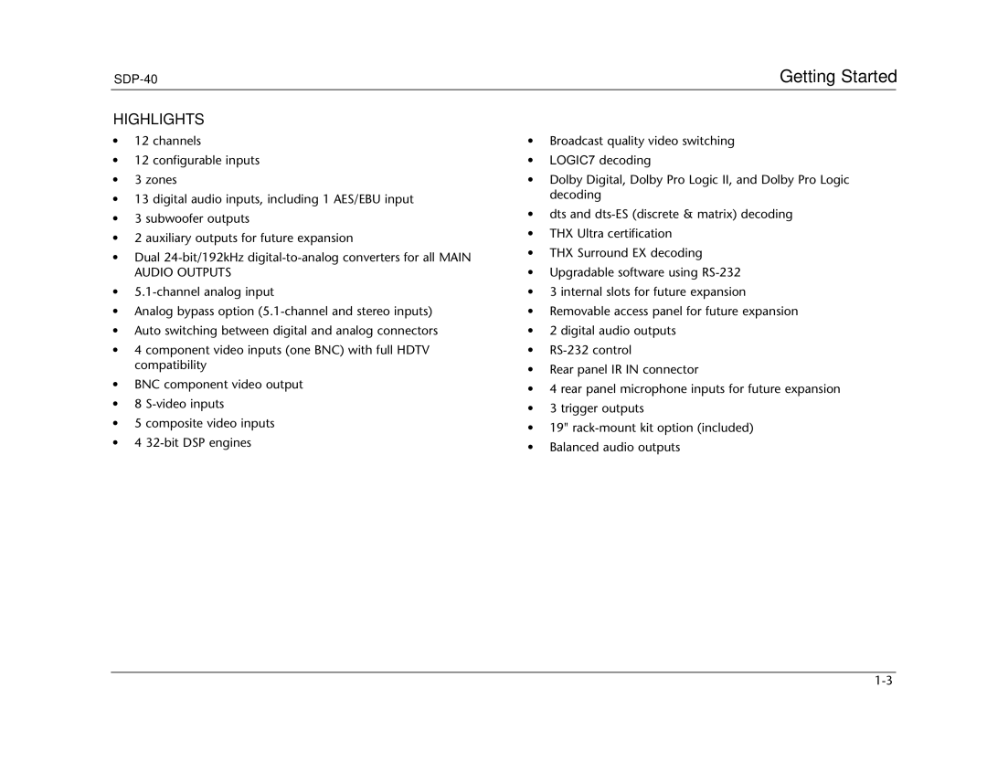 Lexicon SDP-40 manual Highlights 