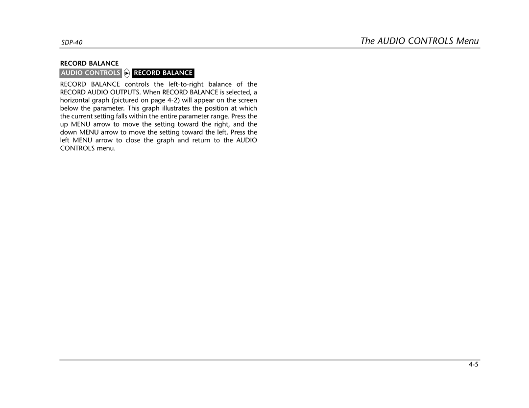 Lexicon SDP-40 manual Audio Controls Record Balance 