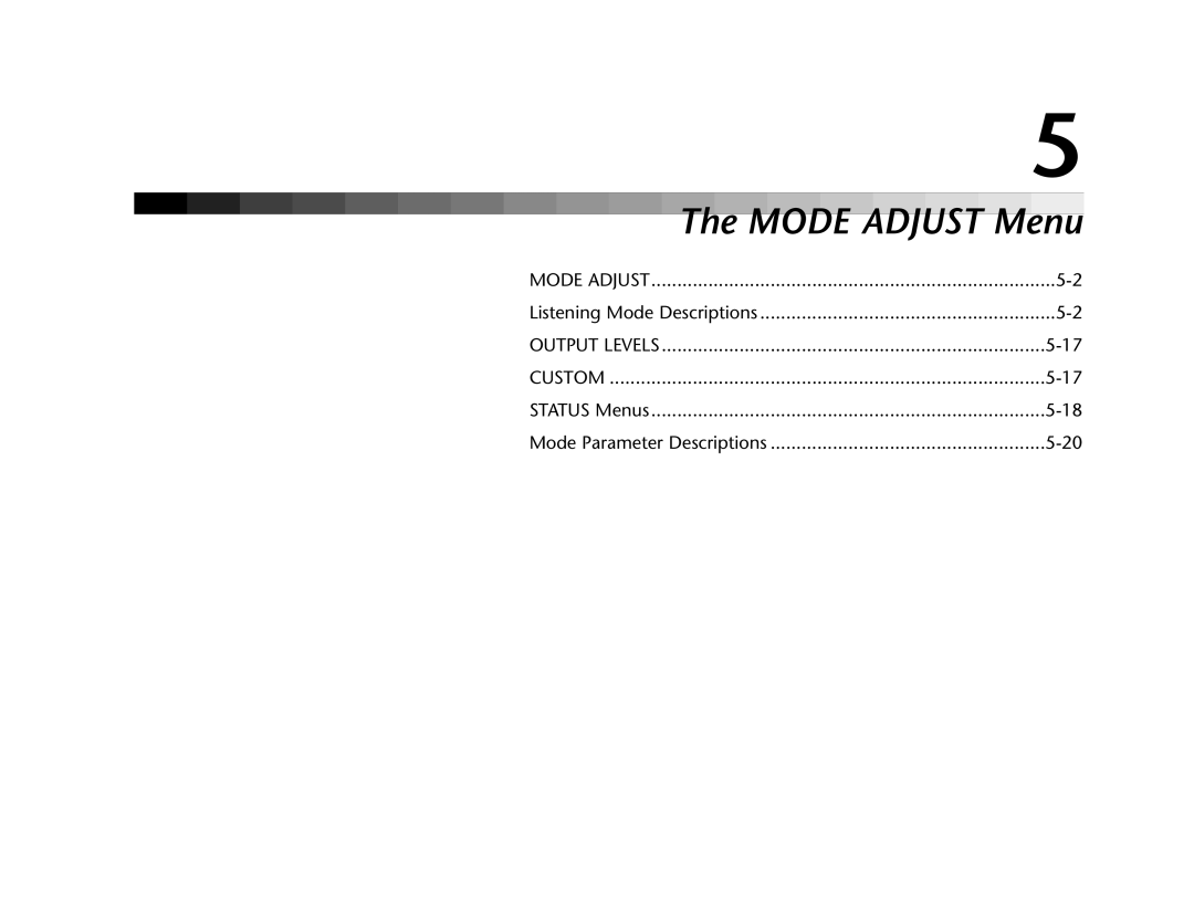 Lexicon SDP-40 manual Mode Adjust Menu 