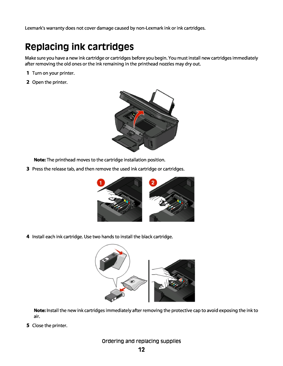 Lexmark 101, 10E manual Replacing ink cartridges 