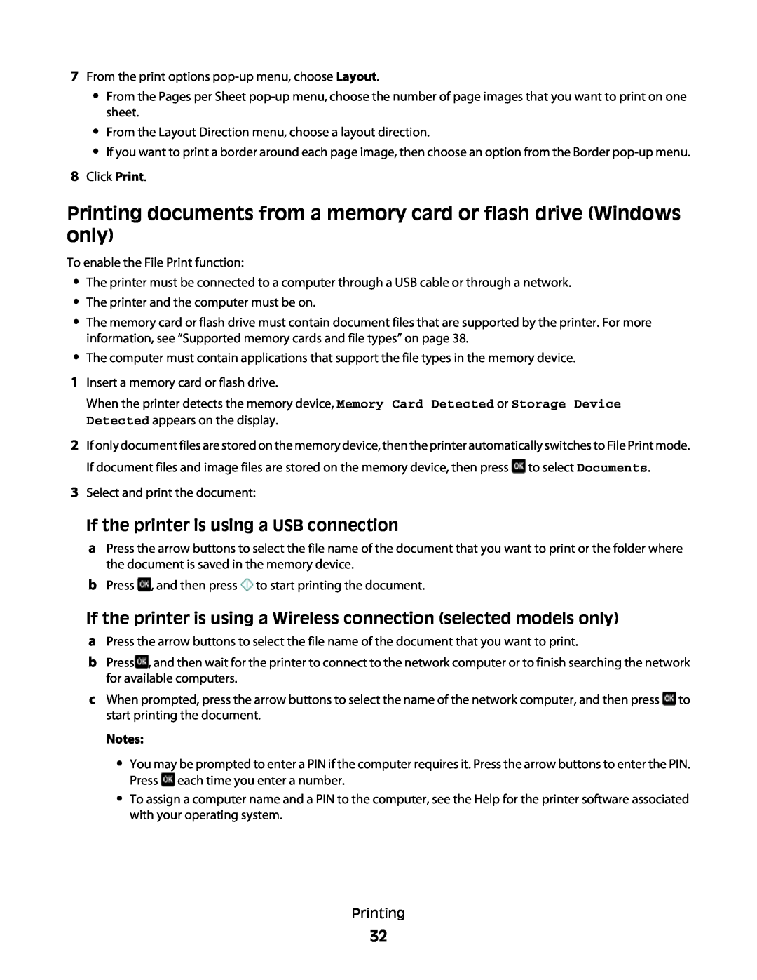 Lexmark 101, 10E manual If the printer is using a USB connection, Notes 