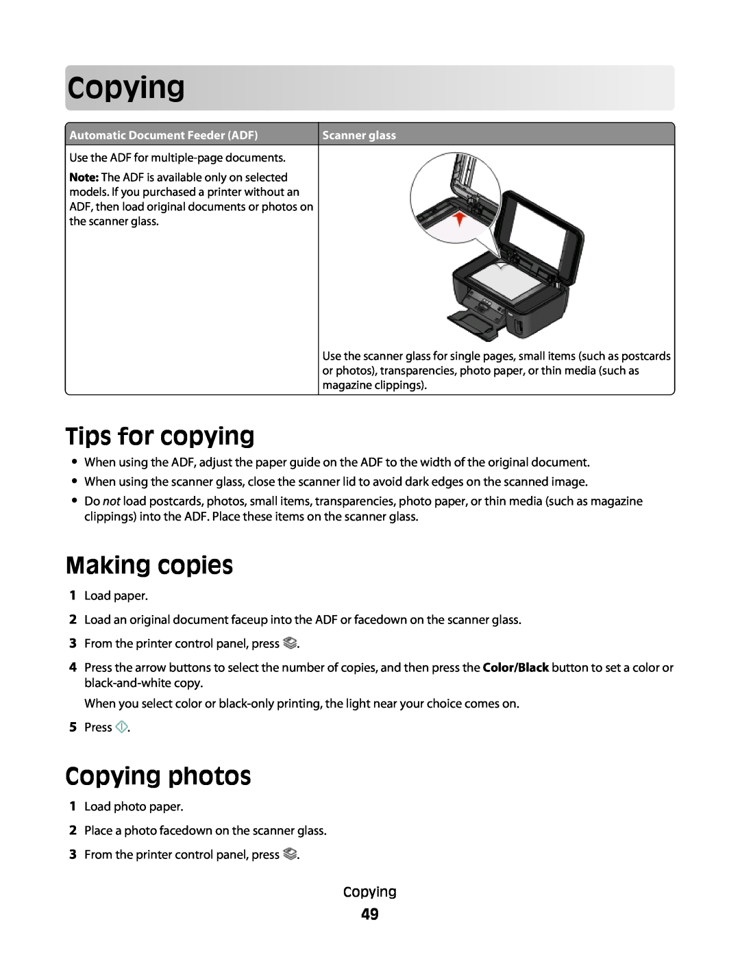 Lexmark 10E, 101 manual Tips for copying, Making copies, Copying photos 