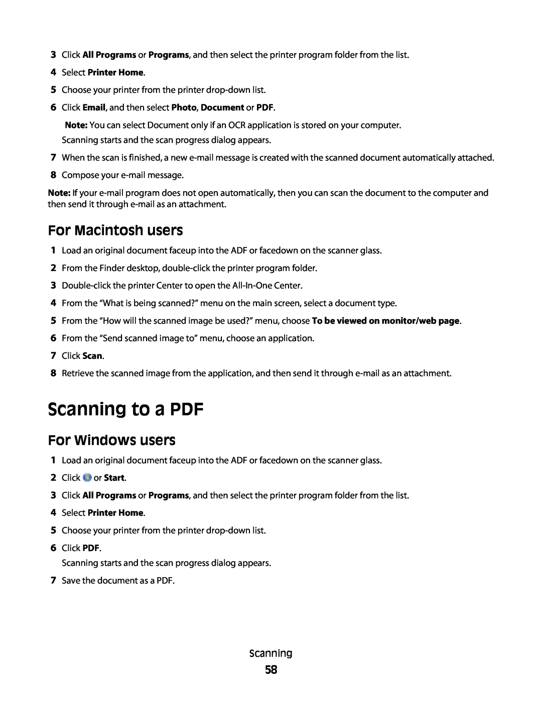 Lexmark 101, 10E manual For Macintosh users, For Windows users, 4Select Printer Home 