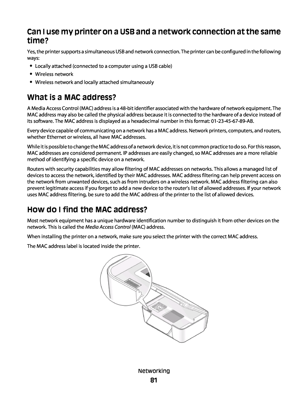 Lexmark 10E, 101 manual What is a MAC address?, How do I find the MAC address? 