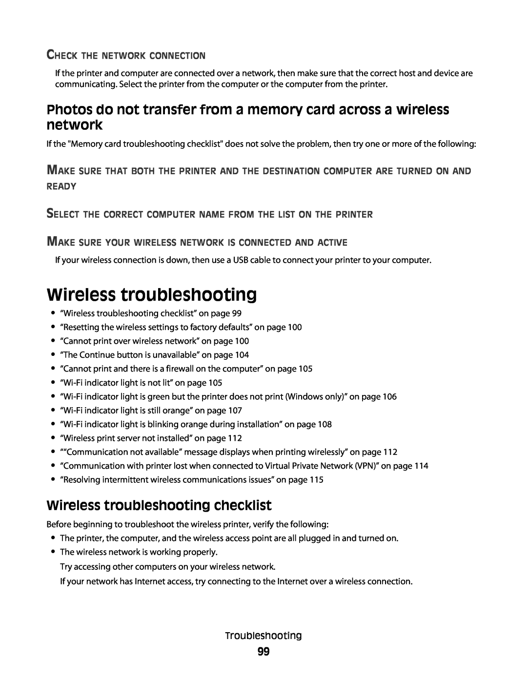 Lexmark 10E, 101 manual Wireless troubleshooting checklist, Check The Network Connection 