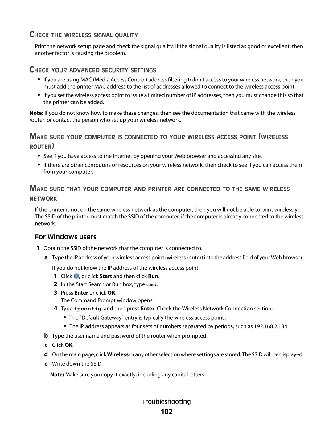 Lexmark 101, 10E manual 102, Check the Wireless Signal Quality, Check Your Advanced Security Settings 