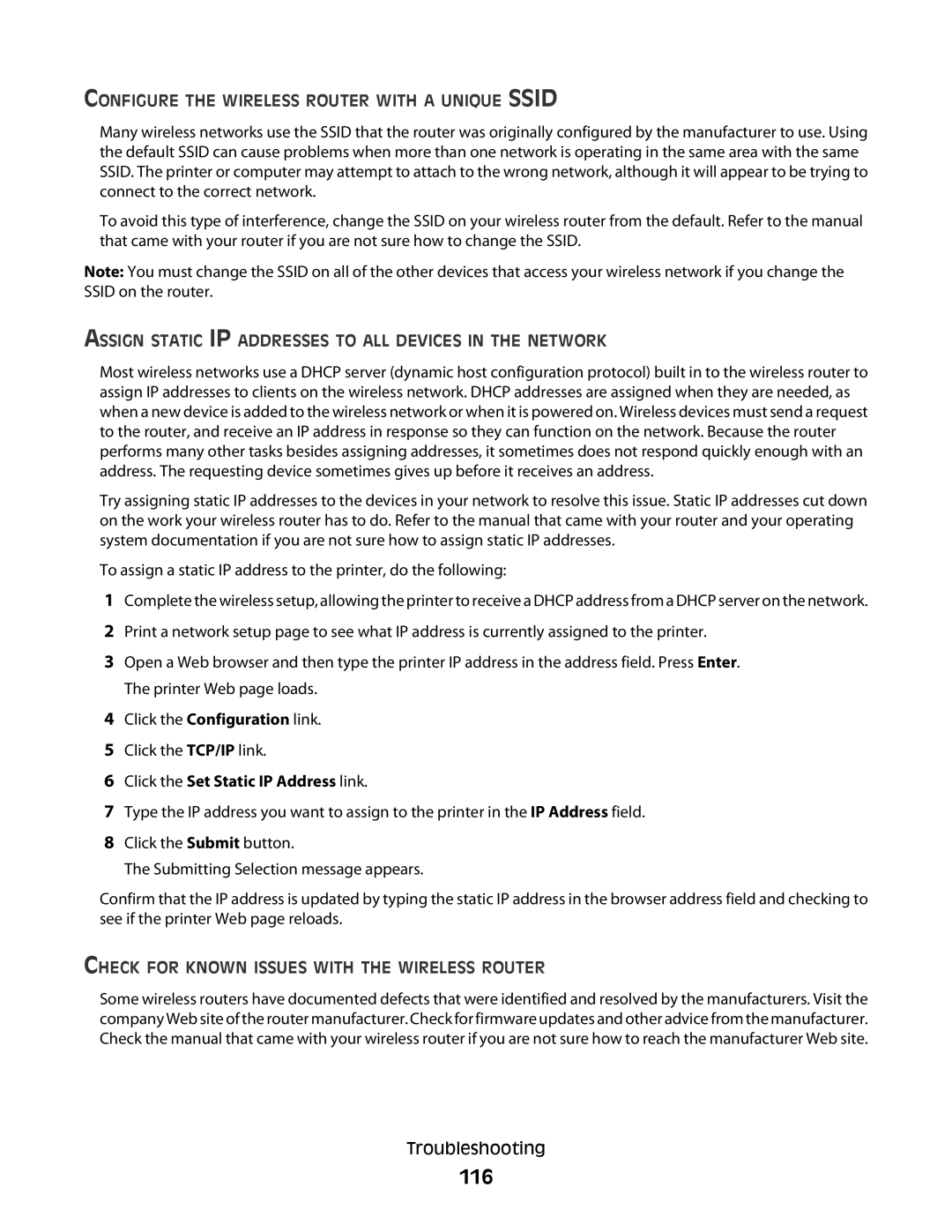 Lexmark 101, 10E 116, Configure the Wireless Router with a Unique Ssid, Check for Known Issues with the Wireless Router 