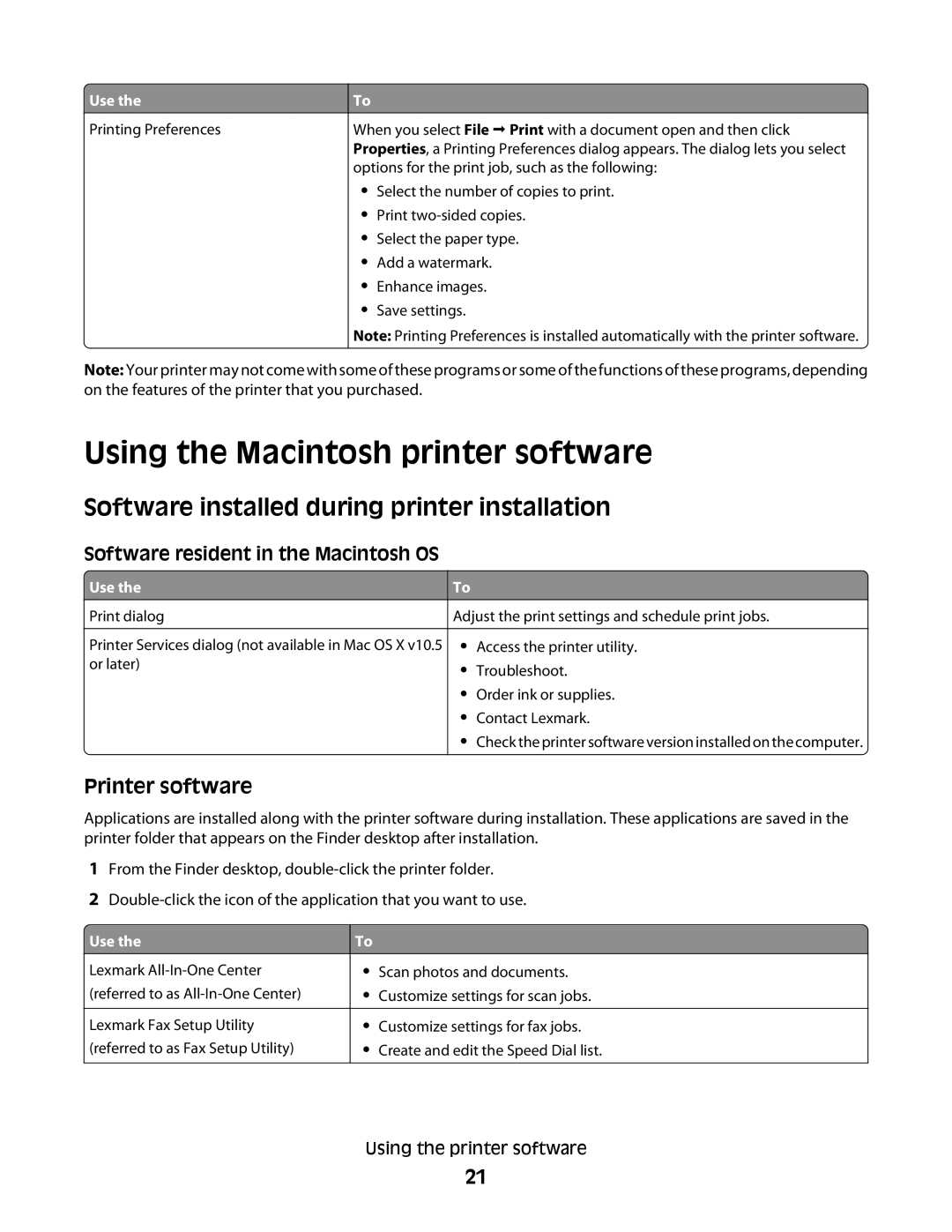 Lexmark 10E, 101 manual Using the Macintosh printer software, Printer software, Software resident in the Macintosh OS 