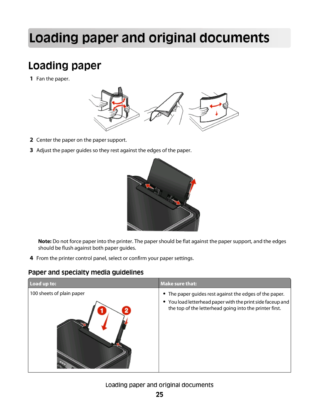 Lexmark 10E, 101 manual Load in g pape r a nd ori gi nal do cu m ents, Loading paper, Paper and specialty media guidelines 