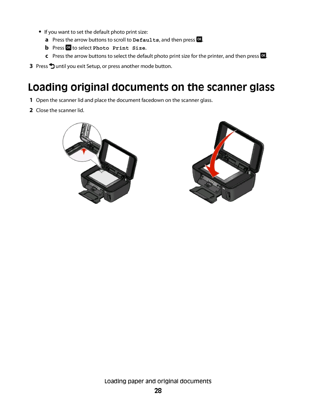 Lexmark 101, 10E manual Loading original documents on the scanner glass 