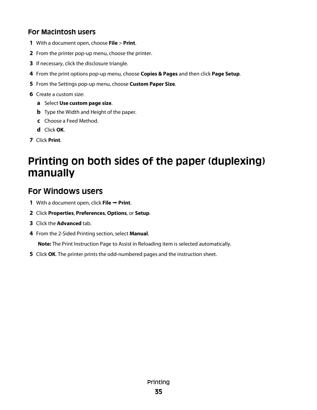 Lexmark 10E, 101 Printing on both sides of the paper duplexing manually, Select Use custom page size 