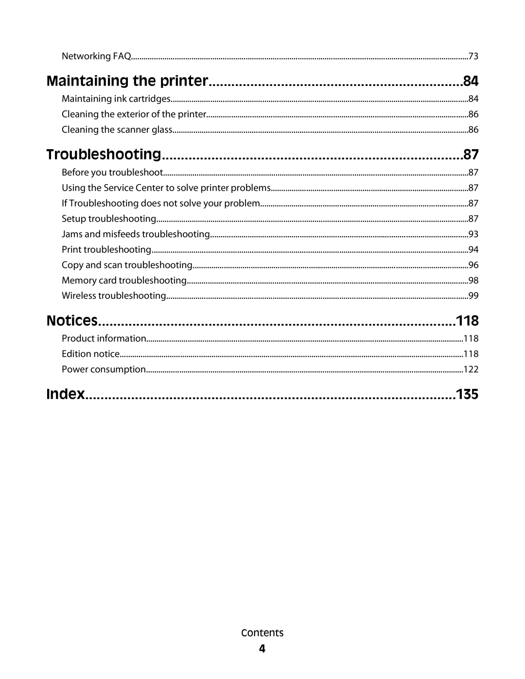 Lexmark 101, 10E manual Troubleshooting, 118, 135 